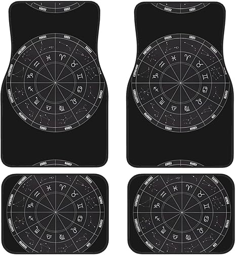 Universal Zodiac Constellation Space Print Car Floor Mats – 4-Piece Set Front Rear, Rubber Backing for Most Cars, Trucks, Vans, SUVs - Virgo Car Floor Mat for men