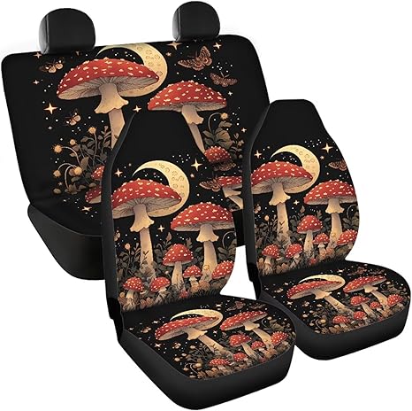 Car Seat Protector Car Seat Cover Full Set of 4, Mushroom Moon Print Waterproof Vehicle Seat Cushion Suitable for Gym Swimming Running, Easy Clean - Aquarius Car Seat Cover for men