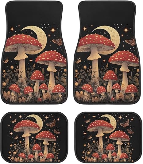 Car Accessories 4 Pcs Car Floor Mats Carpet All Weather Front & Rear Floor Liners - Red Mushroom Moon Star Print Floor Protector for Sedan,SUV,Truck - Aries Car Floor Mat for men