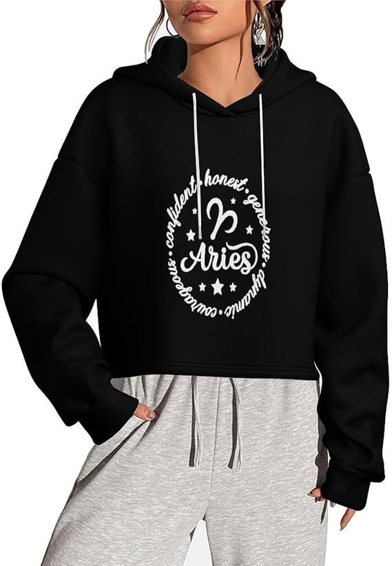 Women's Cropped Long Sleeve Hoodie Pullover Party Aries Sign Sweatshirt - Aries Hoodie for men