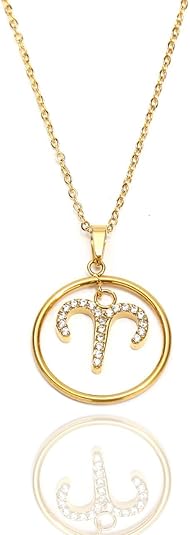 Zodiac Constellation Horoscope Pendant Necklaces Gold Plated Astrology Necklaces for Women Best Gift for birthday Jewelry New Year Mother’s day Christmas wedding - Aries Necklace for men