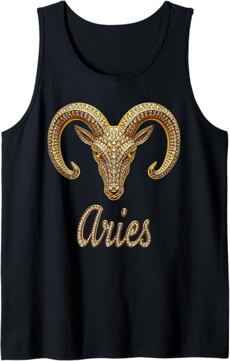 Fancy Gold and Diamond Graphic Aries Gift Tank Top - Aries T-Shirt for men