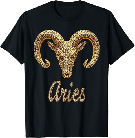 Fancy Gold and Diamond Graphic Aries Gift T-Shirt - Aries T-Shirt for men