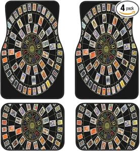 Astrology Wheel and Tarot 4-Piece Set of Car Floor Mats, Universal Rubber Car Carpet, Suitable for SUV, Sedan, Truck Waterproof Car Floor Mats - Virgo Car Floor Mat for men