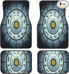 Constellation Zodiac Chart Astrology Wheel 4-Piece Set of Car Floor Mats, Universal Rubber Car Carpet, Suitable for SUV, Sedan, Truck Waterproof Car Floor Mats - Virgo Car Floor Mat for men
