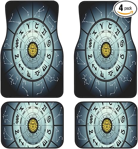 Constellation Zodiac Chart Astrology Wheel 4-Piece Set of Car Floor Mats, Universal Rubber Car Carpet, Suitable for SUV, Sedan, Truck Waterproof Car Floor Mats - Virgo Car Floor Mat for men