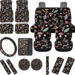 Mushroom Butterfly Car Seat Cover Full Set 17 Pieces Car Seat Cover Front Rear Floor Mats Steering Wheel Cover Seatbelt Cover Armrest Cover Car Accessories - Scorpio Car Seat Cover for men