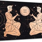 ElephantStock - Gemini Zodiac Sign Wall Art - Horizontal Canvas Wall Art - Living Room Wall Decor - Digital Art Religion And Spirituality Canvas Art - Black And Orange Decor - 39" x 26" - Gemini Canvas for men