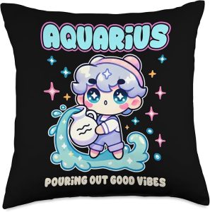 Aquarius Zodiac Sign Outfit for Girls Kids Women Throw Pillow - Aquarius Pillow for men