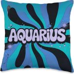 Aquarius Zodiac Sign Groovy Psychedelic Retro Art Throw Pillow - Aquarius Pillow for men