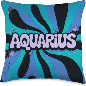 Aquarius Zodiac Sign Groovy Psychedelic Retro Art Throw Pillow - Aquarius Pillow for men
