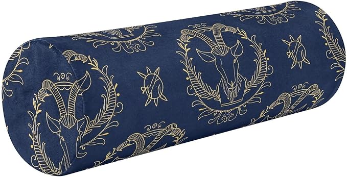 Gold Zodiac Sign Aries Navy Blue Sleep Neck Roll Pillow Cylinder Body Pillow Foam Cylinders Neck Roll Covers with Zipper almohada para columna - Aries Pillow for men