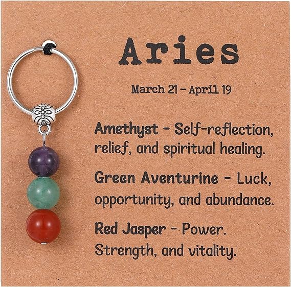Zodiac Gifts for Women, Crystal Zodiac Keychain 12 Constellation Gemstone Keychain Spiritual Astrology Birthday Gift - Aries Ring for men