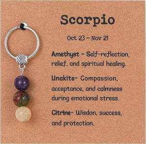 Zodiac Gifts for Women, Crystal Zodiac Keychain 12 Constellation Gemstone Keychain Spiritual Astrology Birthday Gift - Scorpio Products for men