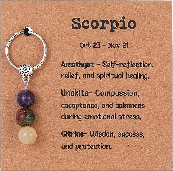 Zodiac Gifts for Women, Crystal Zodiac Keychain 12 Constellation Gemstone Keychain Spiritual Astrology Birthday Gift - Scorpio Products for men