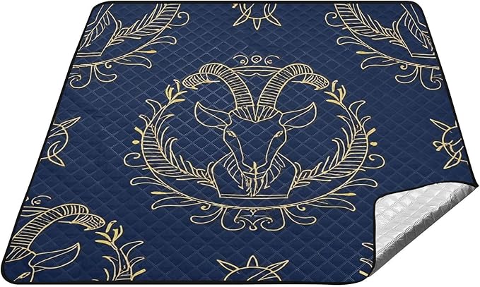Gold Zodiac Sign Aries Navy Blue Waterproof Beach Essentials Water-Resistant Outside Blankets for Grass for Women 30s Concert Blanket Manta para Picnic y Playa - Aries Blanket for men