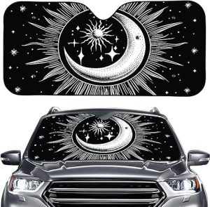 Moon Black Star Car Winshield Sun Shade for Front Window Foldable Sun Protector for UV Rays,Universal Fit Most Cars SUV Sedans Trucks - Aries Car Ornament for men