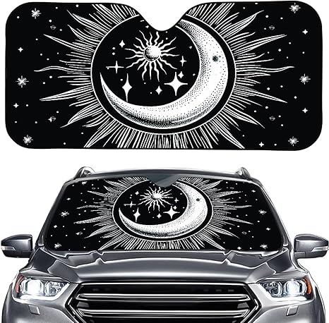 Moon Black Star Car Winshield Sun Shade for Front Window Foldable Sun Protector for UV Rays,Universal Fit Most Cars SUV Sedans Trucks - Aries Car Ornament for men