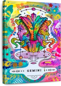 ElephantStock - Colorful Gemini Wall Art - Vertical Canvas Wall Art - Living Room Wall Decor - Mixed Media Gemini Canvas Art - Brown And Gold Decor by Dean Russo - 8" x 12" - Gemini Canvas for men