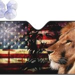 Religious Christian Lion Cross Christ Windshield Sun Shade, Car Front Window Shades Cute Sunshade Cover Sun Visor Shield Block Automotive Interior Protector Blocks Uv Rays - Aries Car Ornament for men