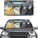 Cute Couple Dragon Windshield Sun Shade for Car SUV Truck (64x32 Inches), Automobile Sunshade, Protector Blocks UV, Halloween Car Decor - Aries Car Ornament for men