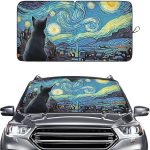 Starry Night Art Windshield Sun Shade for Car SUV Truck (64x32 Inches), Black Cat Automobile Sunshade, Protector Blocks UV, Car Accessories - Aries Car Ornament for men
