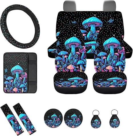 Boho Mushroom Butterfly Car Seat Cover Full Set of 12 Steering Wheel Cover Seat Belt Cover Seat Cushion Cover Armrest Cushion Cup Holder Keychains Car Accessories Decor - Scorpio Car Seat Cover for men