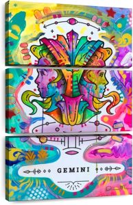 ElephantStock - Colorful Gemini Wall Art - Vertical Multi Panel Canvas - 3 Piece Living Room Wall Decor - Mixed Media Gemini Multi Piece Wall Art - Brown And Gold Decor by Dean Russo - 24" x 38" - Gemini Canvas for men