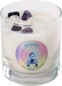 Luxury Glass Jar Candle, Scorpio Zodiac Sign, 8.8 oz - Crystal Infused - Scents of Ozone, Citrus, Sandalwood & Amber - USA Made, Coconut-Soy Wax, Essential Oils, Dr. Developed - Scorpio Products for men