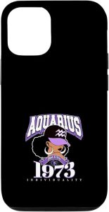 Aquarius 1973 Astro Year Melanated Queen Afro Goddess Case for iPhone 12/12 Pro - Aquarius Phone Case for men