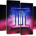 Elephant Stock - Dramatic Gemini Symbol Wall Art - Horizontal Multi Panel Canvas - 4 Piece Living Room Wall Decor - Digital Art Religion And Spirituality Multi Piece Wall Art - Brown And Beige Decor - 30" x 18" - Gemini Canvas for men