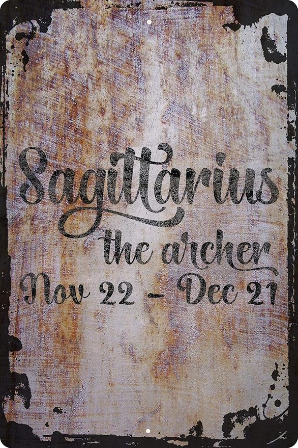 Wall Art Tin Sign Sagittarius the archer Nov 22-Dec 21 cursive zodiac sign astrology Beige Home Decor Funny Gift 12 x 8 Inch - Sagittarius Home Decor for men