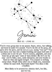 AMERICAN LUXURY GIFTS Gemini Zodiac Wall Art Print – Funny 11x14 Unframed Astrology Poster with Constellation & Funny Gemini Traits – Celestial Horoscope Decor for Bedroom, Dorm, or Office - Pisces Home Decor for men