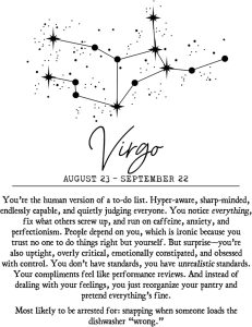 Virgo Zodiac Wall Art Print – Snarky & Funny 11x14 Unframed Astrology Poster with Constellation & Satirical Traits – Horoscope Decor Gift for Virgo Women or Men – Sassy Virgo Birthday Wall Decor. - Virgo Poster for men