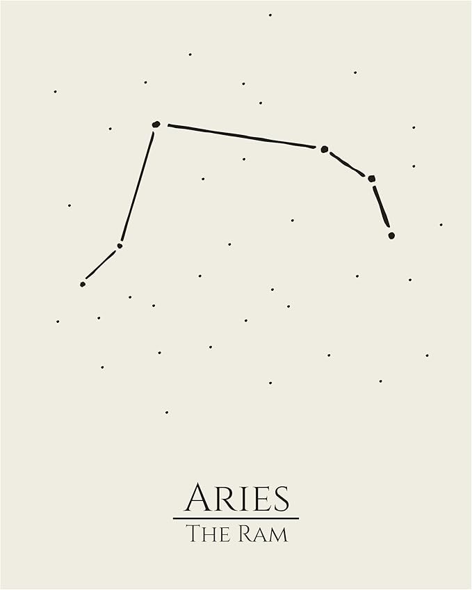 12 Zodiac Signs Wall Art Print, Astrology Decor for Home, Bedroom, Living Room, Office, 8x10 Unframed Poster Print, Aries Horoscope Constellation Design, Celestial and Mystic Aesthetic Gift - Aries Poster for men