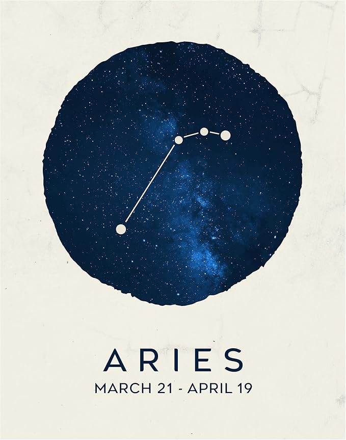 12 Zodiac Signs Wall Art Print, Astrology Decor for Home, Bedroom, Living Room, Office, 11x14 Unframed Poster Print, Aries Horoscope Constellation Design, Celestial and Mystic Aesthetic Gift - Aries Poster for men