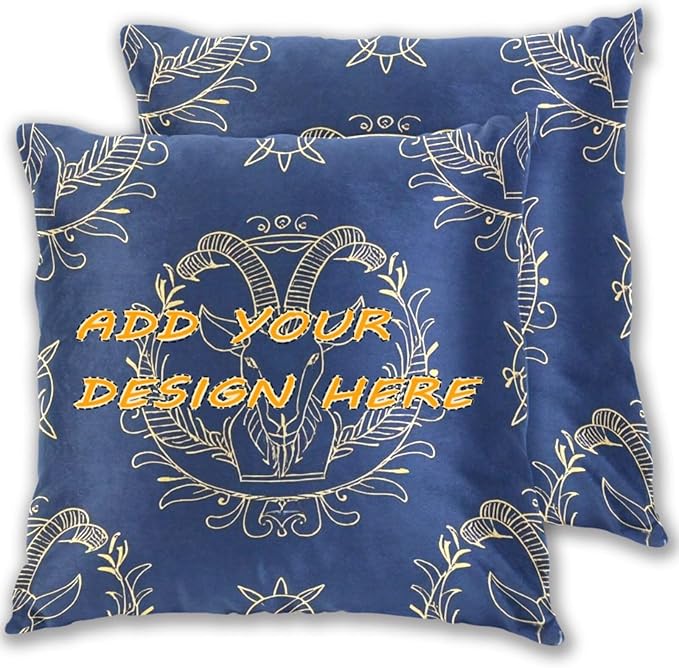 Gold Zodiac Sign Aries Navy Blue Custom Pillow Covers Cases Personalizable Flannel Pillowcases Pillow case with Zipper Body Pillow Cases Set of 2 Home Decor 18x18 - Aries Pillow for men