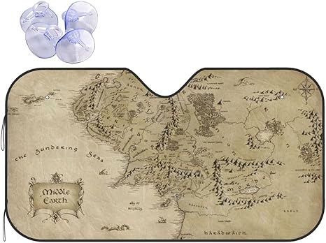 Car Windshield Sunshade - Middle Earth Map Pattern, Sun Visor Protector Blocks UV Rays Universal Auto Accessories Keep Your Vehicle Cool for Car Truck or SUV - Medium - Aries Car Ornament for men