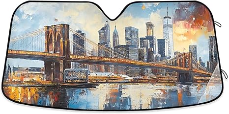 Windshield Sunshade Brooklyn Bridge Skyline Sunset Foldable Car Front Window Sun Shade for SUV Sedans Truck Funny Cute Reflective Windshield Cover Keep Vehicle Cool S - Aries Car Ornament for men