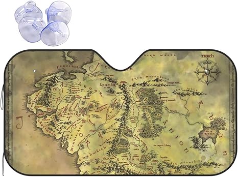 Car Windshield Sunshade - Middle Earth Map Pattern, Sun Visor Protector Blocks UV Rays Universal Auto Accessories Keep Your Vehicle Cool for Car Truck or SUV - Medium - Aries Car Ornament for men