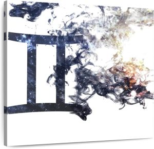 ElephantStock - Smoky Gemini Wall Art - Square Canvas Wall Art - Living Room Wall Decor - Digital Art Religion And Spirituality Canvas Art - White And Gray Decor - 16" x 16" - Gemini Canvas for men