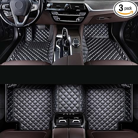 Luxury Custom Car Floor MATS - All Weather car Floor mats Support Personalized Embroidery | for car/Sports car/SUV. (Provide Vehicle Information Customization) (Absolute. Black.==) - Aries Car Floor Mat for men