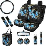 Starry Butterfly Moon Seat Belt Cover Steering Wheel Cover Center Mirror Cover Coasters Car Seat Cover Keychain Lipstick Cover Car Trash Can Easy Installation Soft Suitable for Woman - Scorpio Car Seat Cover for men