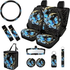 Starry Butterfly Moon Seat Belt Cover Steering Wheel Cover Center Mirror Cover Coasters Car Seat Cover Keychain Lipstick Cover Car Trash Can Easy Installation Soft Suitable for Woman - Scorpio Car Seat Cover for men