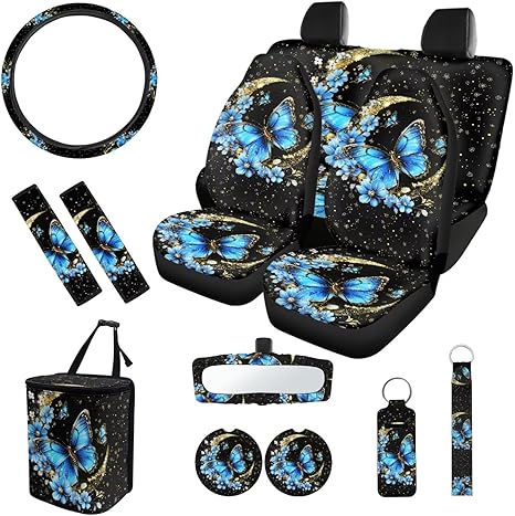 Starry Butterfly Moon Seat Belt Cover Steering Wheel Cover Center Mirror Cover Coasters Car Seat Cover Keychain Lipstick Cover Car Trash Can Easy Installation Soft Suitable for Woman - Scorpio Car Seat Cover for men