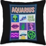 Aquarius Zodiac Unique Vibrant PopArt Alien Vibes Throw Pillow - Aquarius Pillow for men