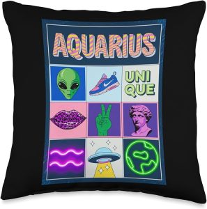 Aquarius Zodiac Unique Vibrant PopArt Alien Vibes Throw Pillow - Aquarius Pillow for men