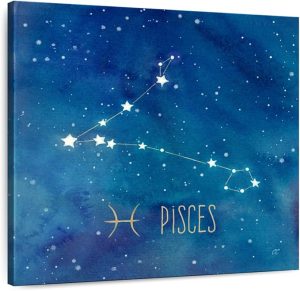 ElephantStock - Star Sign Pisces Wall Art - Square Canvas Wall Art - Living Room Wall Decor - Watercolor Pisces Canvas Art - Blue And Teal Decor by Cynthia Coulter - 10" x 10" - Pisces Canvas for men