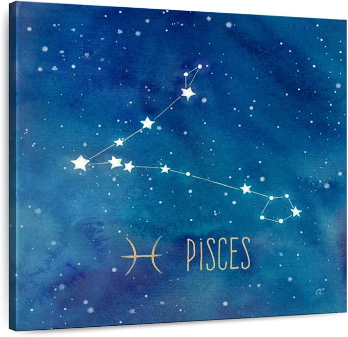 ElephantStock - Star Sign Pisces Wall Art - Square Canvas Wall Art - Living Room Wall Decor - Watercolor Pisces Canvas Art - Blue And Teal Decor by Cynthia Coulter - 10" x 10" - Pisces Canvas for men