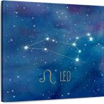 ElephantStock - Star Sign Leo Wall Art - Square Canvas Wall Art - Living Room Wall Decor - Watercolor Leo Canvas Art - Blue And Purple Decor by Cynthia Coulter - 16" x 16" - Leo Canvas for men